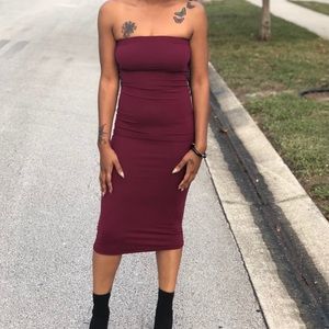 Burgundy tube maxi dress